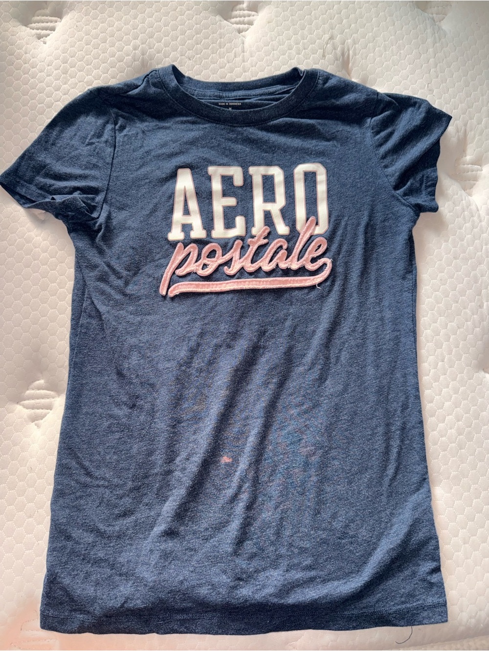 77. Classic Navy Tee with White and Pink Logo